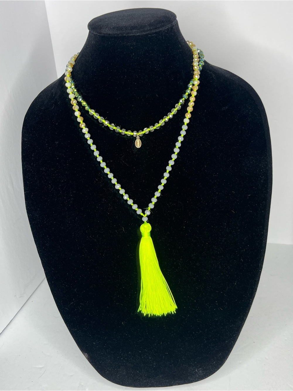 Express Neon Yellow Beaded single strand Necklace with Tassel